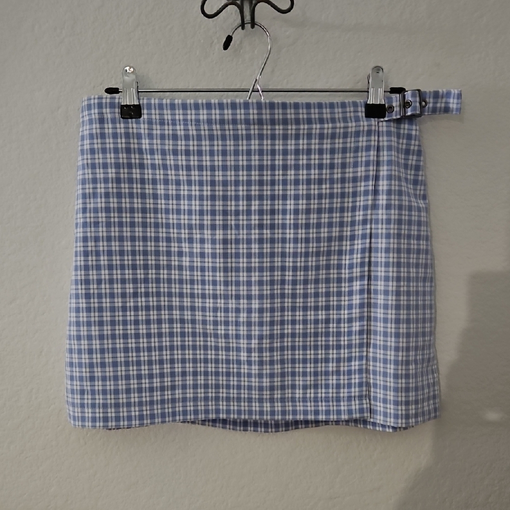 NWT Wild Fable Light Blue Plaid Mini Skirt SZ M